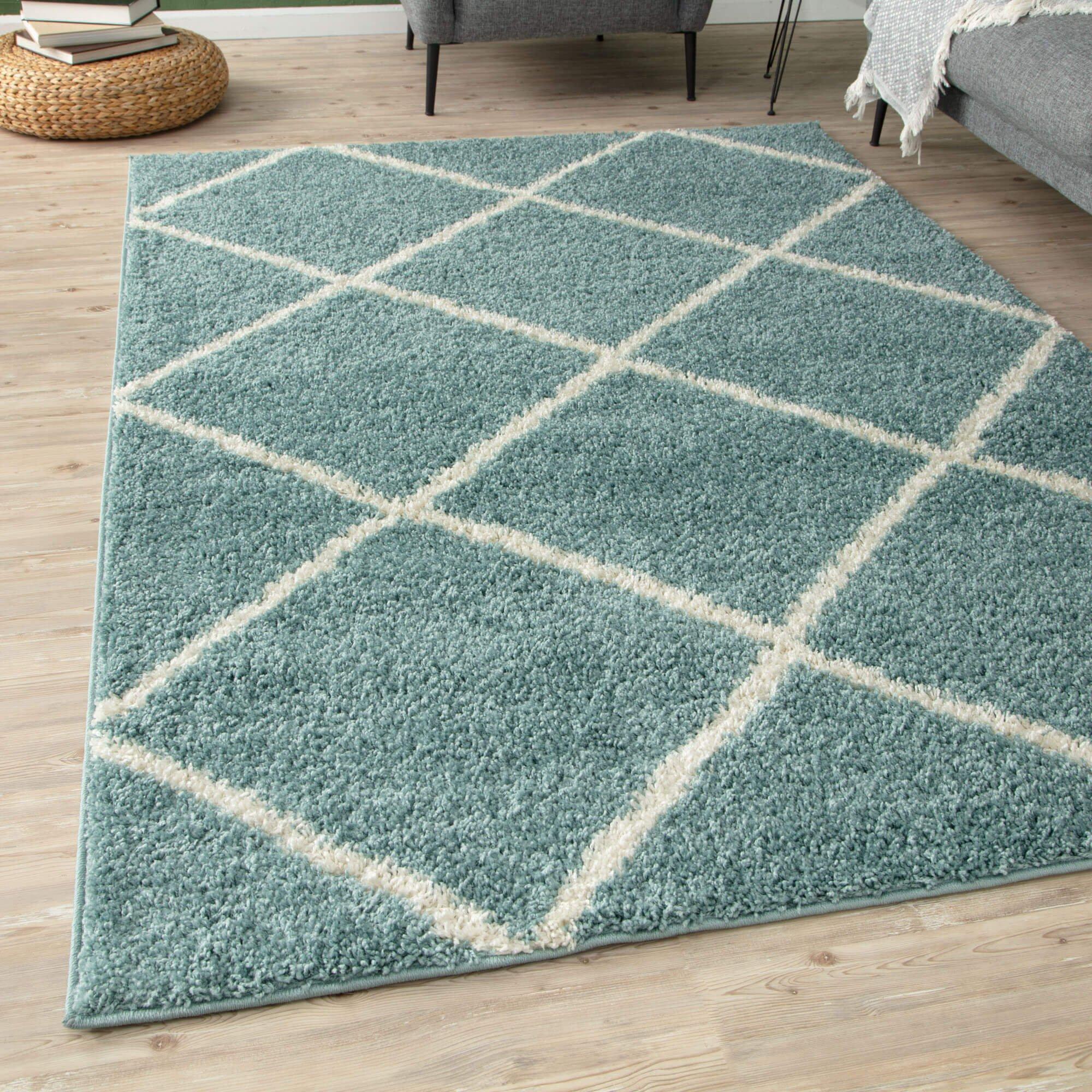 Myshaggy Collection Rugs Diamond Design in Duck Egg Blue - 383DB